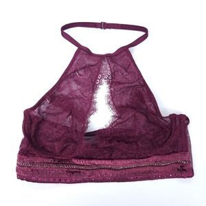 Victoria's Secret Very Sexy Halter Bralette Maroon Lace Rhinestone Small